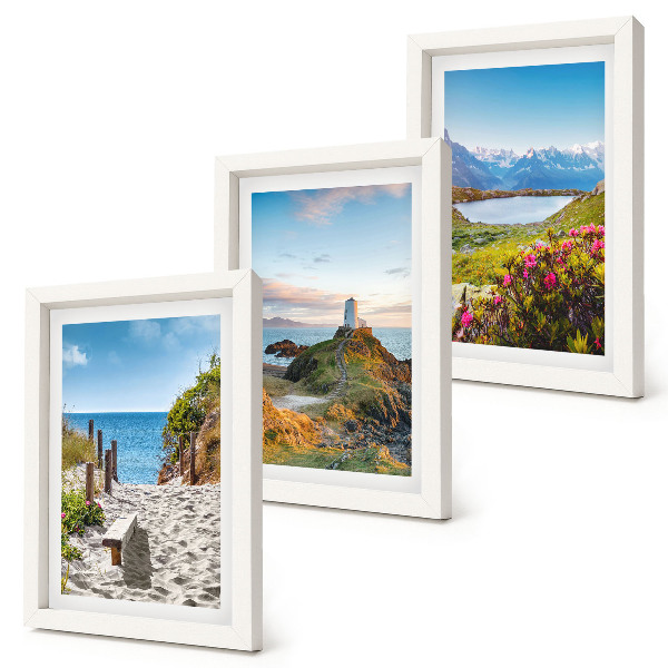 Composizione di 3 quadri Vista del faro, della spiaggia, delle montagne e dei fiori