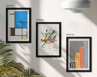 Composizione di 3 quadri con forme geometriche astratte moderne