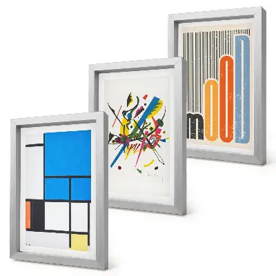 Composizione di 3 quadri con forme geometriche astratte moderne