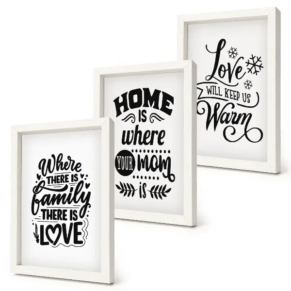 Composizione di 3 quadri con scritte ispirate a famiglia, amore e casa