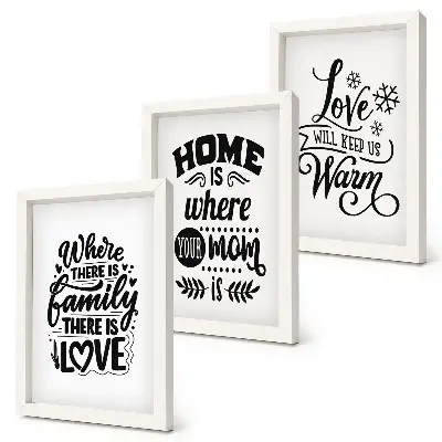 Composizione di 3 quadri con scritte ispirate a famiglia, amore e casa