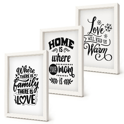 Composizione di 3 quadri Famiglia, amore, casa, calore in semplici slogan