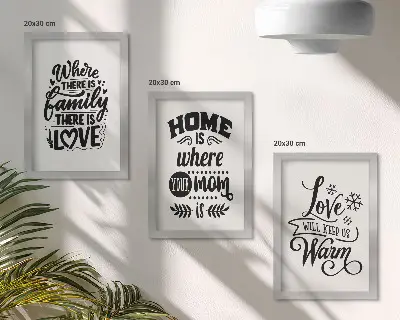 Composizione di 3 quadri con scritte ispirate a famiglia, amore e casa