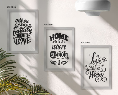 Composizione di 3 quadri Famiglia, amore, casa, calore in semplici slogan