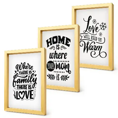 Composizione di 3 quadri con scritte ispirate a famiglia, amore e casa