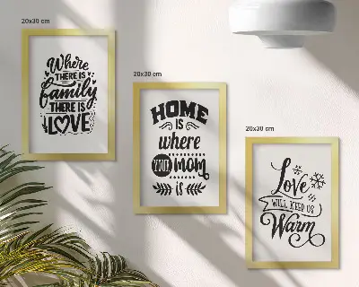Composizione di 3 quadri con scritte ispirate a famiglia, amore e casa