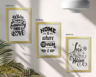 Composizione di 3 quadri Famiglia, amore, casa, calore in semplici slogan