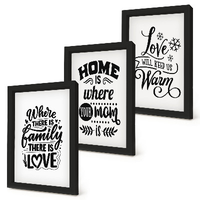 Composizione di 3 quadri Famiglia, amore, casa, calore in semplici slogan