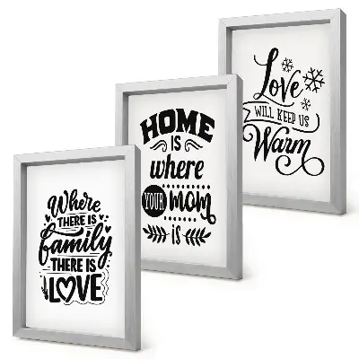 Composizione di 3 quadri con scritte ispirate a famiglia, amore e casa