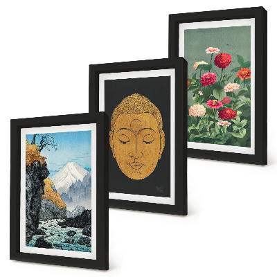 Trittico incorniciato Natura e cultura giapponese, stile giapponese