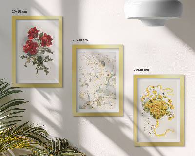 Composizione di 3 quadri Rose rosse, figura bianca, fiori gialli in un vaso