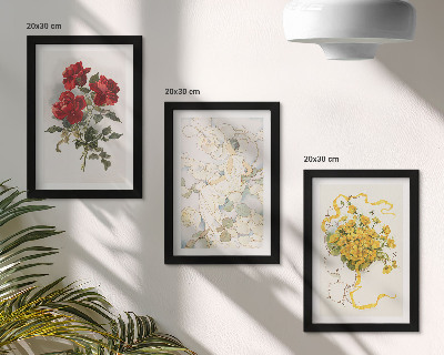 Composizione di 3 quadri Rose rosse, figura bianca, fiori gialli in un vaso
