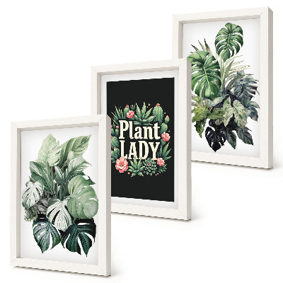 Trittico incorniciato Piante tropicali con la scritta 