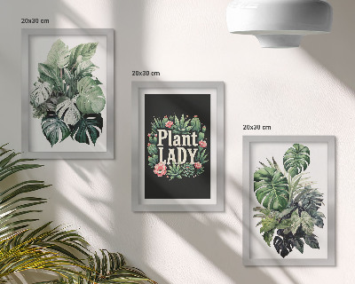 Trittico incorniciato Piante tropicali con la scritta 
