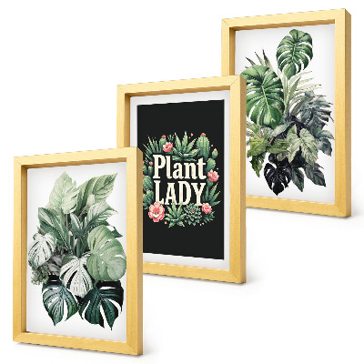 Trittico incorniciato Piante tropicali con la scritta 