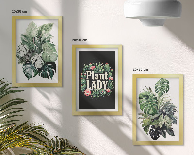 Trittico incorniciato Piante tropicali con la scritta 