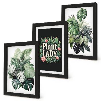 Trittico incorniciato Piante tropicali con la scritta 
