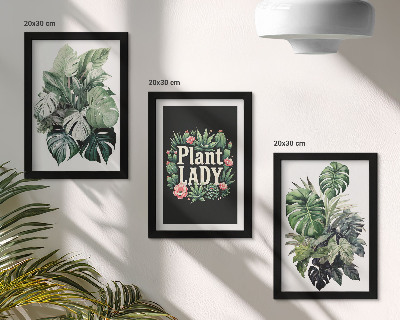 Trittico incorniciato Piante tropicali con la scritta 