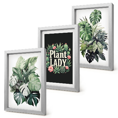 Trittico incorniciato Piante tropicali con la scritta 