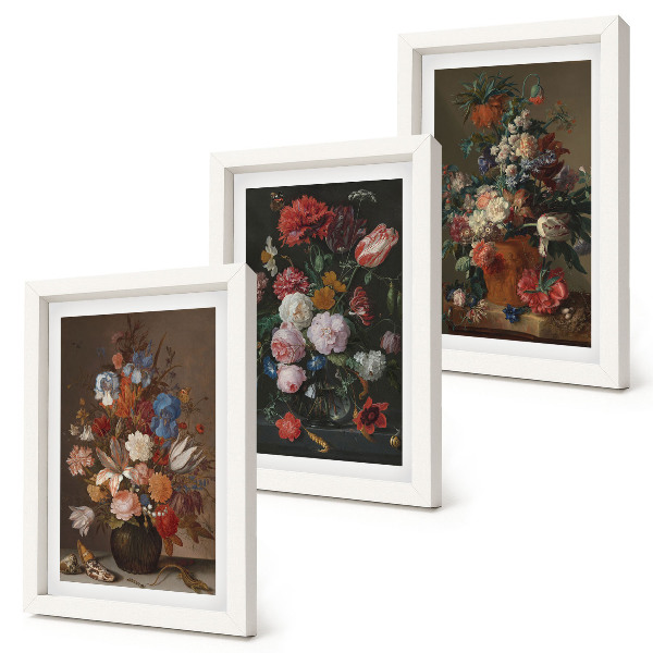 Composizione di 3 quadri Fiori in vaso, varie composizioni floreali vintage