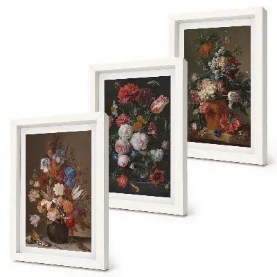 Composizione di 3 quadri fiori in vaso con varie composizioni floreali vintage
