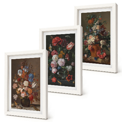 Composizione di 3 quadri Fiori in vaso, varie composizioni floreali vintage