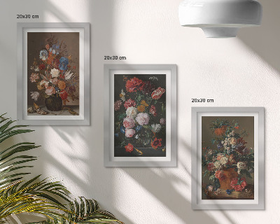 Composizione di 3 quadri Fiori in vaso, varie composizioni floreali vintage
