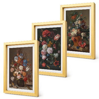 Composizione di 3 quadri Fiori in vaso, varie composizioni floreali vintage