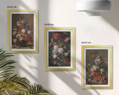Composizione di 3 quadri fiori in vaso con varie composizioni floreali vintage