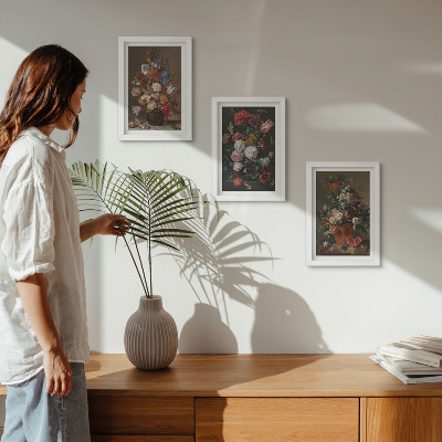 Composizione di 3 quadri Fiori in vaso, varie composizioni floreali vintage