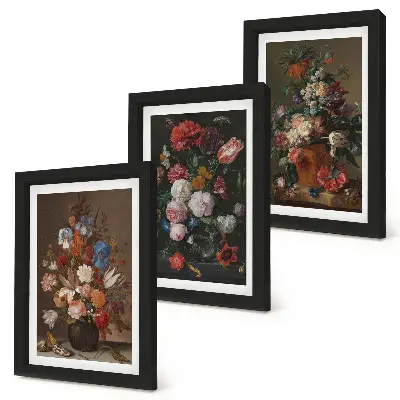 Composizione di 3 quadri fiori in vaso con varie composizioni floreali vintage