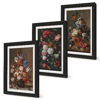 Composizione di 3 quadri Fiori in vaso, varie composizioni floreali vintage