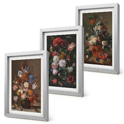Composizione di 3 quadri Fiori in vaso, varie composizioni floreali vintage