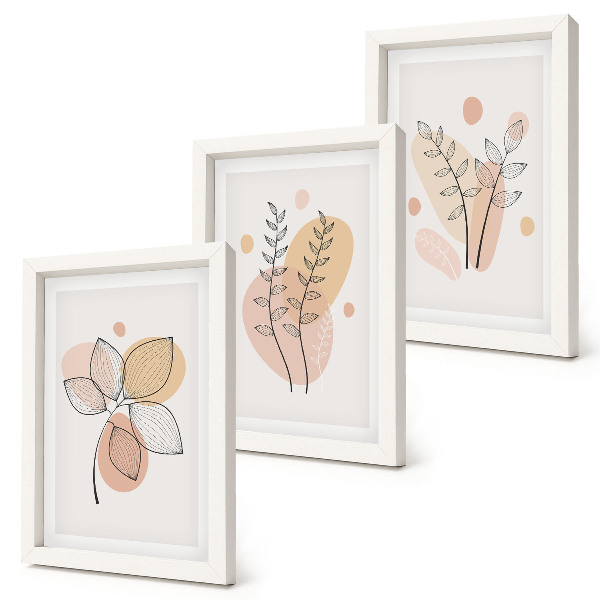 Trittico incorniciato Disegni minimalisti di piante in colori pastello.