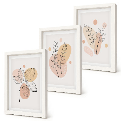 Trittico incorniciato Disegni minimalisti di piante in colori pastello.
