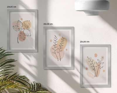 Trittico incorniciato Disegni minimalisti di piante in colori pastello.