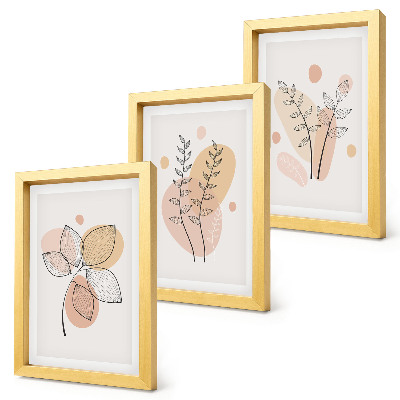 Trittico incorniciato Disegni minimalisti di piante in colori pastello.