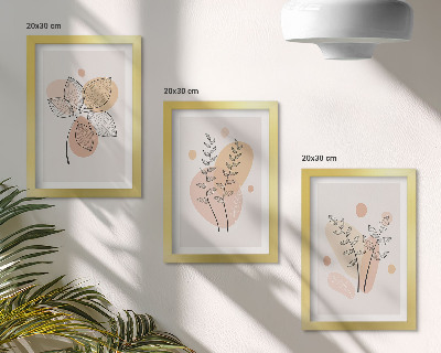 Trittico incorniciato Disegni minimalisti di piante in colori pastello.