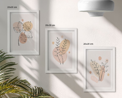 Trittico incorniciato Disegni minimalisti di piante in colori pastello.