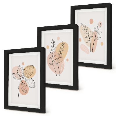Trittico incorniciato Disegni minimalisti di piante in colori pastello.