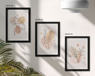 Trittico incorniciato Disegni minimalisti di piante in colori pastello.