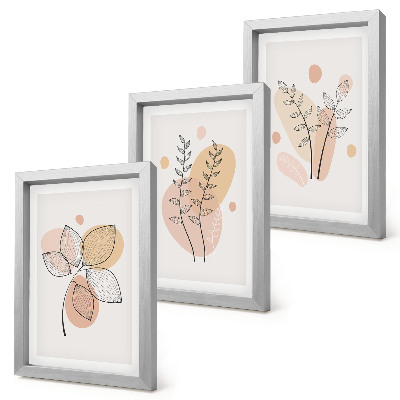 Trittico incorniciato Disegni minimalisti di piante in colori pastello.