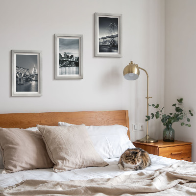 Composizione di 3 quadri Ponti e architettura urbana in diverse tonalità di grigio.