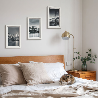 Composizione di 3 quadri Ponti e architettura urbana in diverse tonalità di grigio.