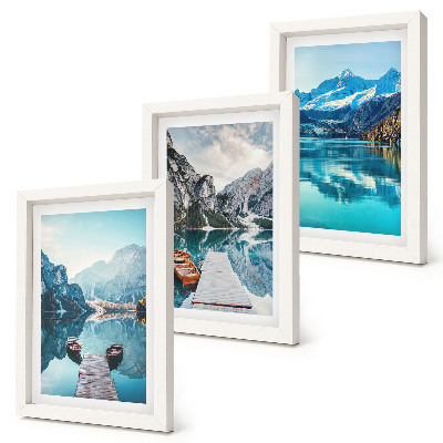 Trittico incorniciato Laghi di montagna con barche e riflessi sull'acqua
