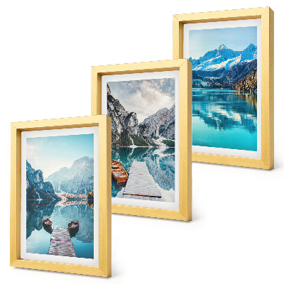 Trittico incorniciato Laghi di montagna con barche e riflessi sull'acqua