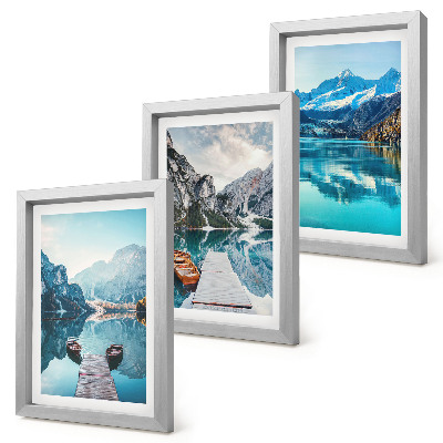Trittico incorniciato Laghi di montagna con barche e riflessi sull'acqua