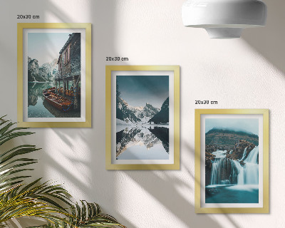 Composizione di 3 quadri Paesaggi montani con cascata e lago