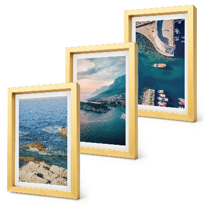 Composizione di 3 quadri Panorami marini con scogliere e porti di montagna