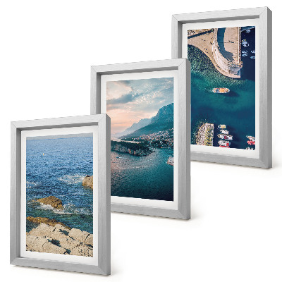 Composizione di 3 quadri Panorami marini con scogliere e porti di montagna